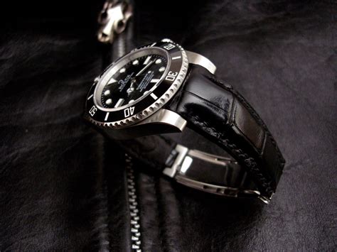 rolex black alligator strap|rolex submariner leather strap.